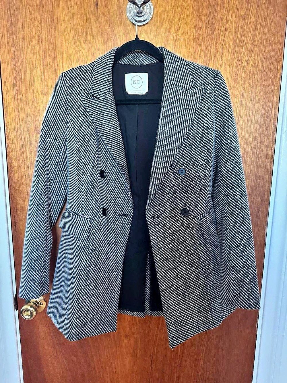 1901 Striped Double Breasted Blazer Black & White Size 0 Like New